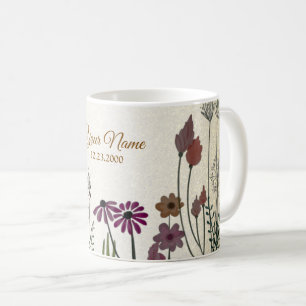Mug Jardin Floral Coloré Mariage Fête Paillettes Dorée