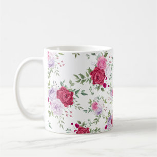 Mug Jardin Floral Élégant Bourgogne & Lavande Rose