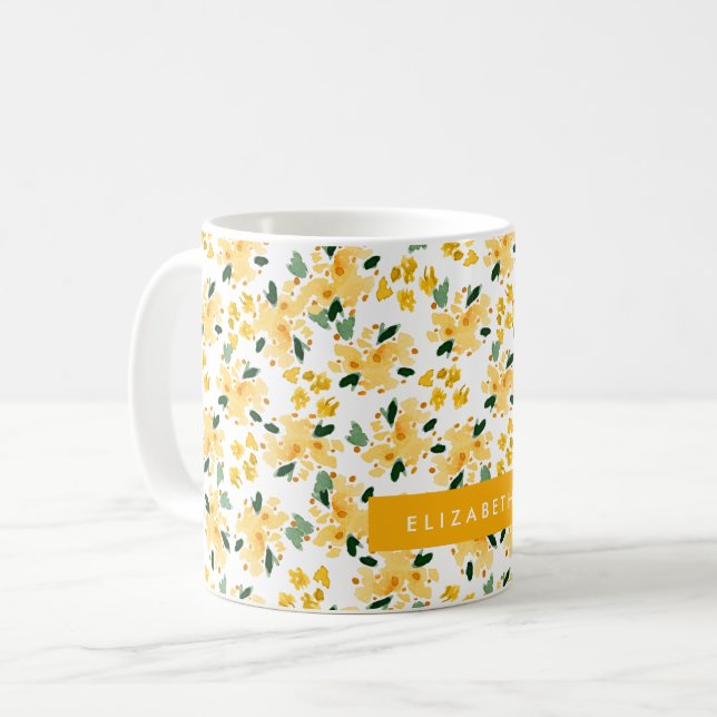 Mug Jardin Floral Jaune Personnalisé (Devant gauche)