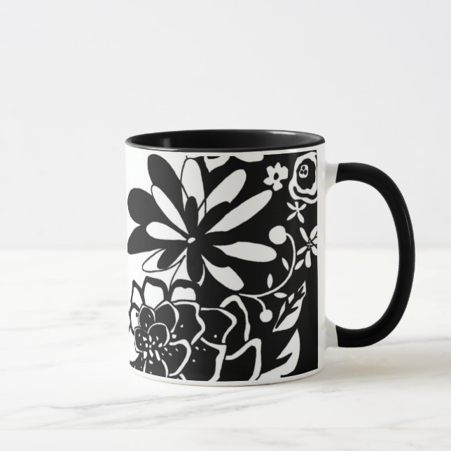 Mug Jardin floral noir et blanc Motif graphique (Droite)