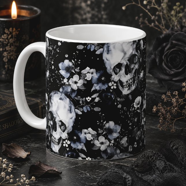 Mug Jardin gothique crânes et fleurs noires (Créateur téléchargé)