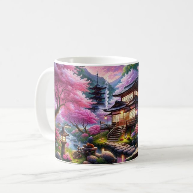 Mug Jardin japonais serein à Dusk Painting (Devant gauche)
