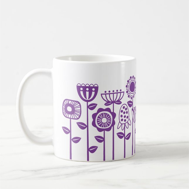 Mug Jardin moderne à fleurs violettes rétro (Gauche)