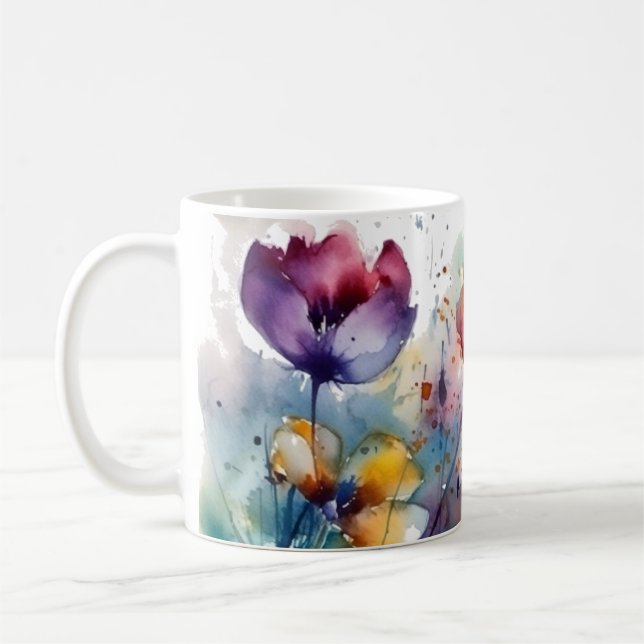 Mug Jardin Paysage de Rêve : Fleurs Aquarelles Abstrai (Gauche)