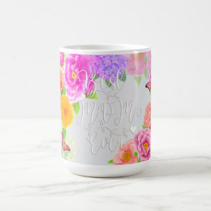 Mug Jardin Romantique de Pivoines Meilleure Maman Gris