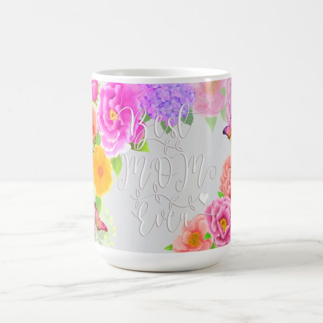 Mug Jardin Romantique de Pivoines Meilleure Maman Gris (Centre)