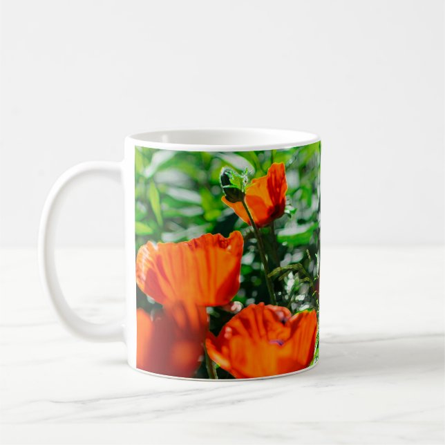 Mug Jardin stylisé Rouge Orange Fleurs de pavot (Gauche)