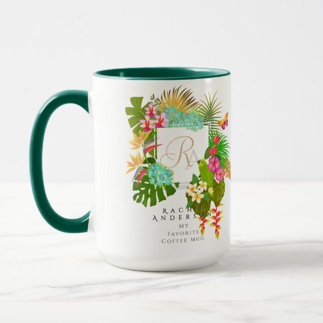 Mug Jardin tropical Monogramme blanc (Gauche)