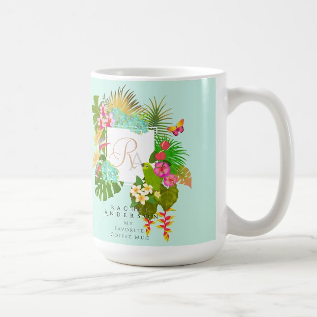 Mug Jardin tropical Monogramme vert (Droite)