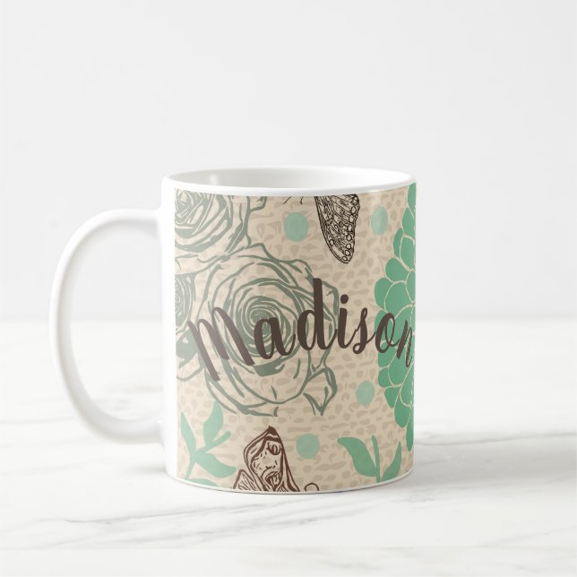 Mug Jardin Vintage fleuri Rose personnalisé (Gauche)