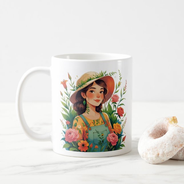 Mug Jardinier en fleurs - Dame jardinière avec des fle (Avec donut)