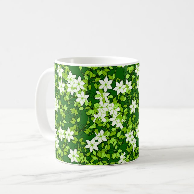 Mug Jasmin Blanc Parmi Les Feuilles Verts (Devant gauche)