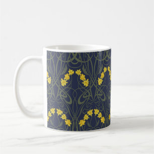 Mug Jaune Art Nouveau Jonquilles et Tiges Bleues