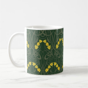Mug Jaune Art Nouveau Jonquilles et Tiges Vertes