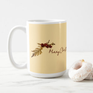 Mug Jaune Beurre Message Fougère & Petit Cône de Pin