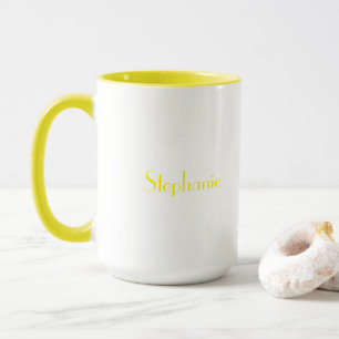 Mug Jaune Blanc Élégant Nom Personnalisé Cadeau de Fêt