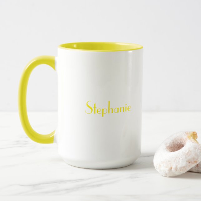 Mug Jaune Blanc Élégant Nom personnalisé Mères Jour Ca (Avec donut)