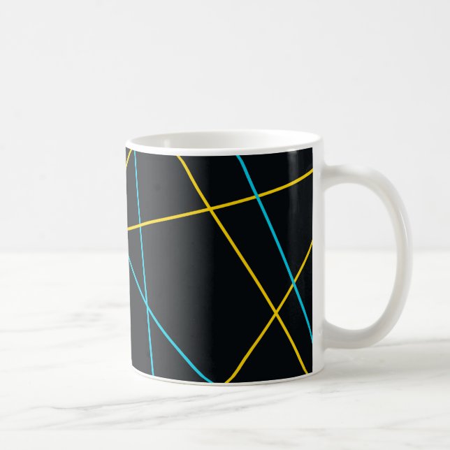 Mug Jaune, Bleu, cool, tendance, urbain, lignes modern (Droite)