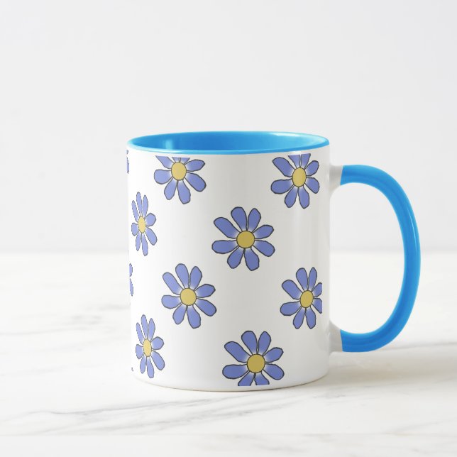 Mug Jaune bleu romantique graphique floral (Droite)