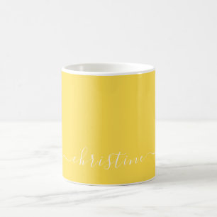 Mug Jaune C61 Blanc Minimaliste Nom moderne Personnali