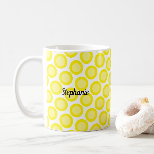 Mug Jaune Citron Blanc Nom Personnalisé Couleur Cadeau (Avec donut)