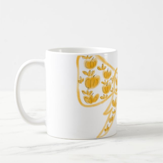 Mug Jaune citrouille arc heureux Halloween ajouter le  (Gauche)