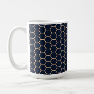 Mug Jaune clair géométrique sur Hexagon bleu foncé
