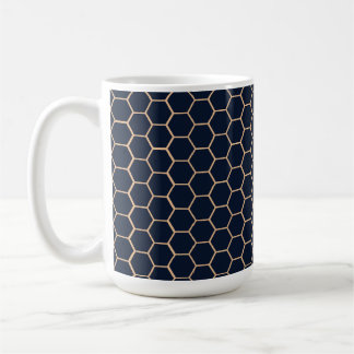 Mug Jaune clair géométrique sur Hexagon bleu foncé