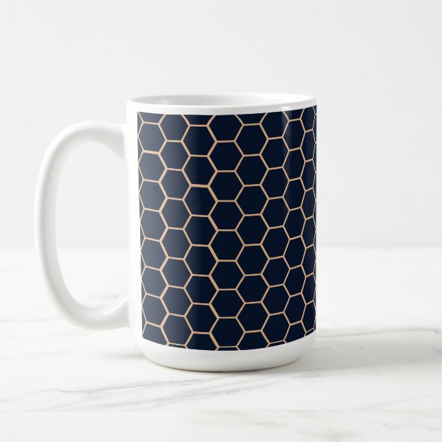 Mug Jaune clair géométrique sur Hexagon bleu foncé (Gauche)