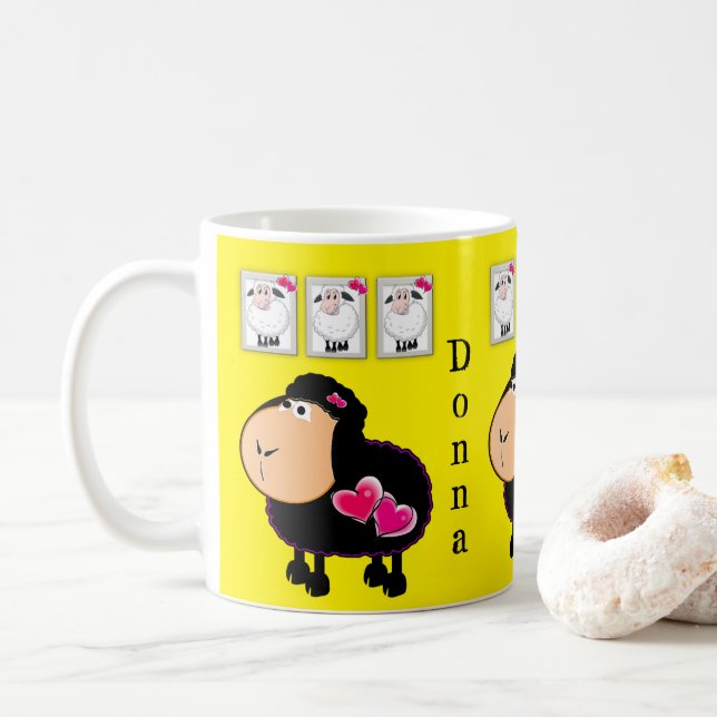 Mug Jaune Cœurs Roses Moutons (Avec donut)