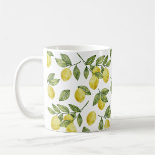 Mug Jaune d'été citrons à l'aquarelle avec feuilles ve
