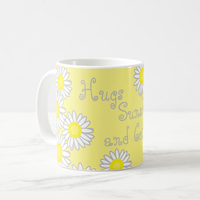 Mug Jaune et blanc marguerite serres soleil et café (Devant gauche)