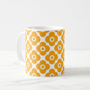 Mug Jaune et blanc motif floral simple rétro
