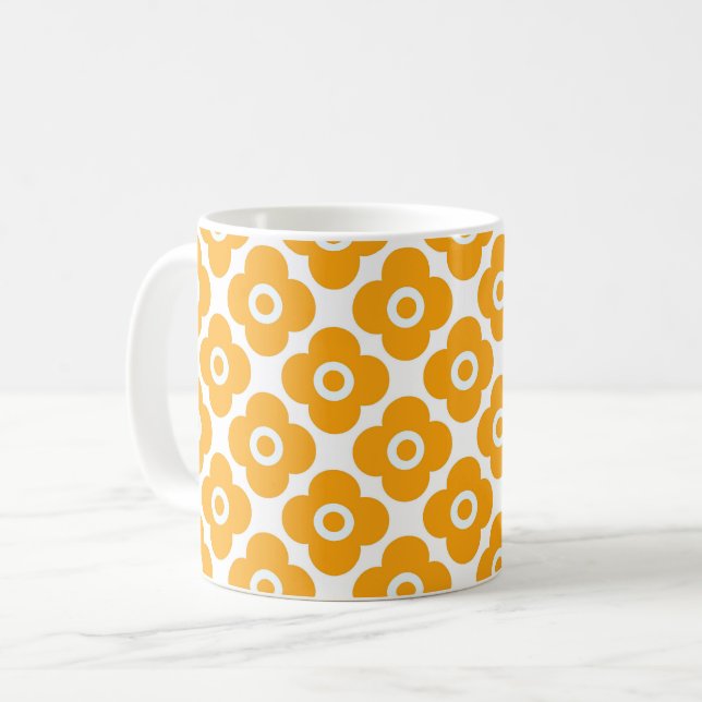 Mug Jaune et blanc motif floral simple rétro (Devant gauche)