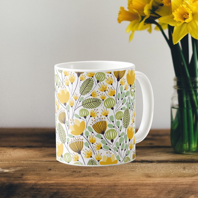 Mug Jaune et vert Motif décoratif Floral Design (Créateur téléchargé)