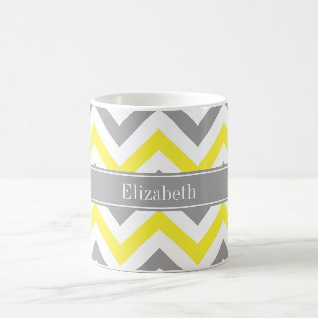 Mug Jaune Gris Foncé Blanc Grand Chevron Gris Monogram (Centre)
