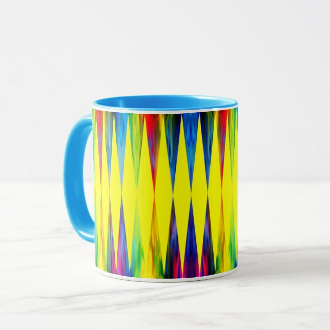 Mug [Jaune lumineux géométrique de harlequin de fiesta (Devant gauche)