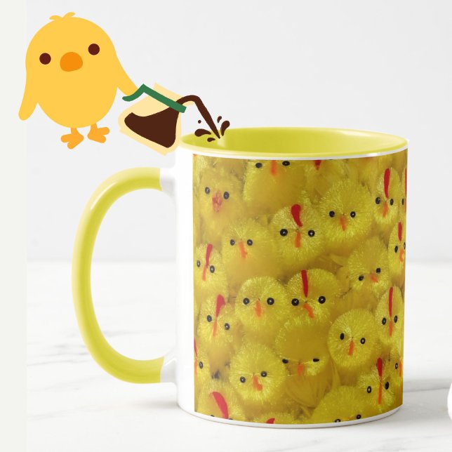 Mug Jaune mignonne Jaune Jouet de Pâques Chicks Motif  (A cheerful, yellow baby chicks pattern mug, to liven up coffee/tea time at Easter or year-round.)