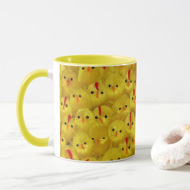 Mug Jaune mignonne Jaune Jouet de Pâques Chicks Motif  (Avec donut)