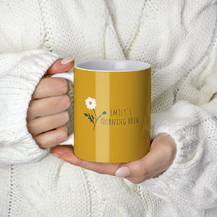 Mug Jaune Minimaliste Marguerite & Texte Moderne Ferme