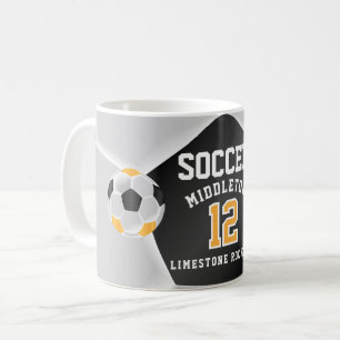 Mug Jaune or, noir et blanc ⚽ sport de football