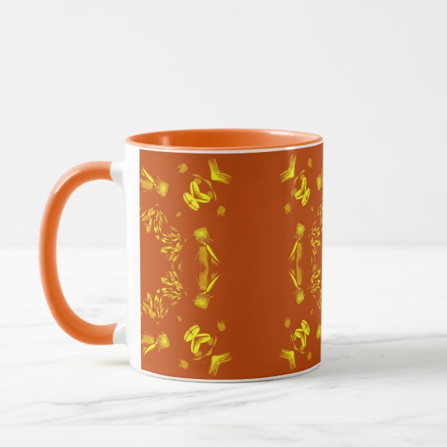 Mug Jaune, Orange Floral Damas Motif rétro (Gauche)