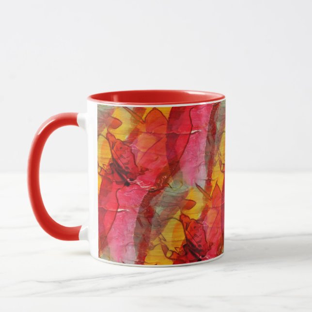 Mug Jaune rouge d'art d'aquarelle (Gauche)