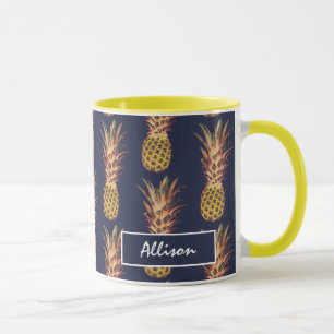 Mug Jaune tropical de bleu marine d'ananas