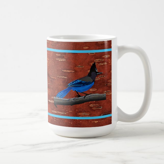 Mug Jay de Steller sur écorce de bouleau intérieur (Droite)