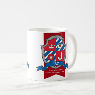 Mug Jay lettre J heraldry rouge nom bleu signifiant