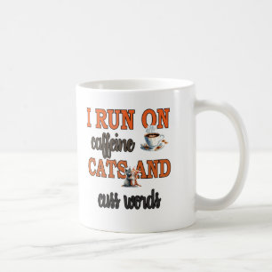 Mug Je cours sur la caféine, les chats et les mots de