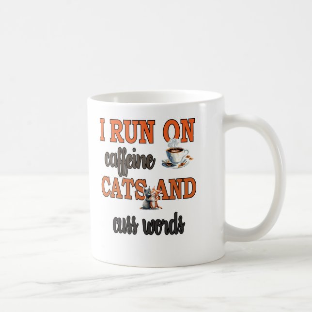 Mug Je cours sur la caféine, les chats et les mots de  (Droite)