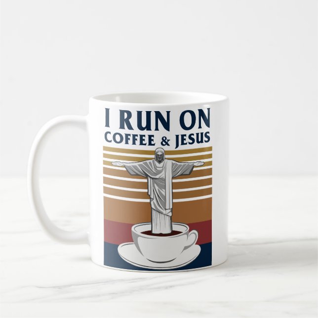 Mug Je cours sur le café et Jésus (Gauche)