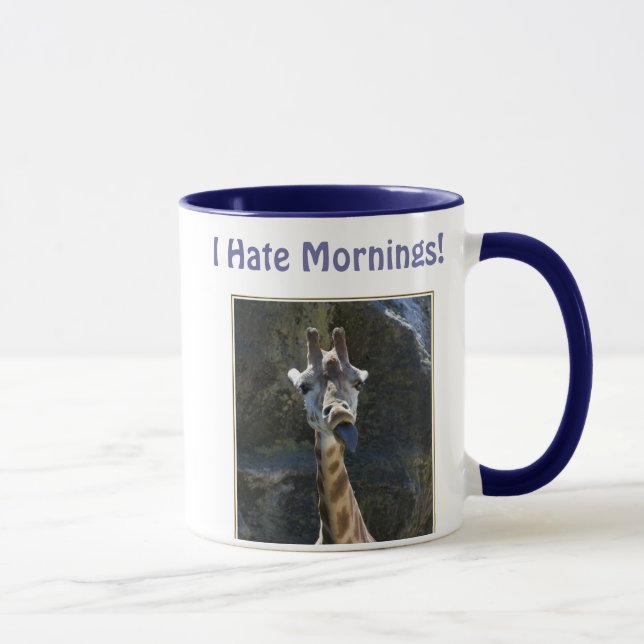 Mug Je déteste des matins, girafe collant la langue (Droite)